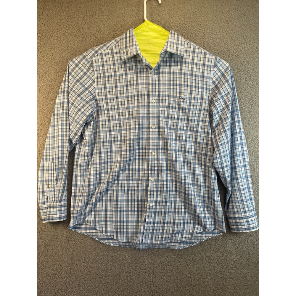 Vineyard Vines Men's Large Long‎ Sleeve classi Fit  Blue Plaid Button Shirt